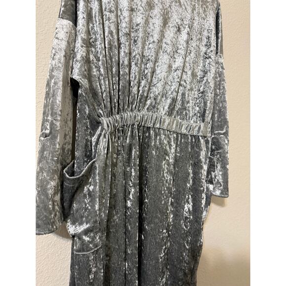 Vtg Spoon Brand Cardigan Women M Silver Velvet Open Front Waterfall Duster Pockt - Picture 6 of 8